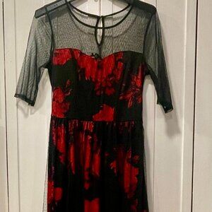 Lovely Midi A.U.W. Women's Red and Black Polyester Dress Size M No belt